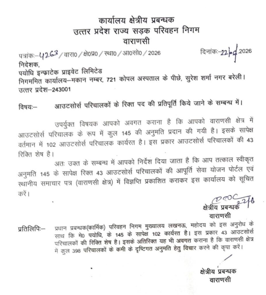 Upsrtc varanasi roadways conductor recruitment 2026