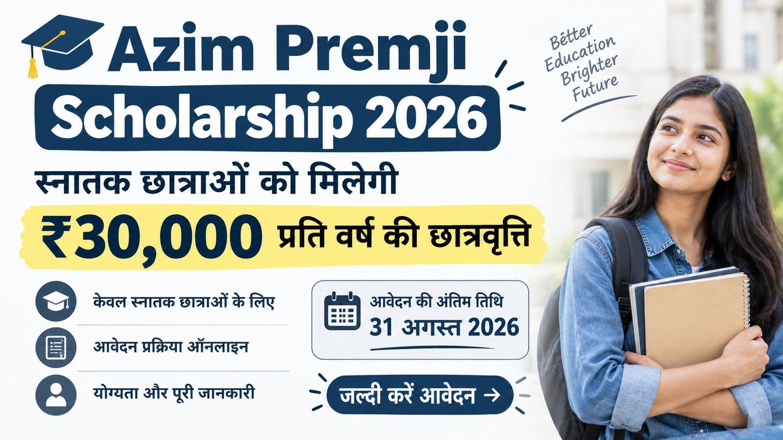 Azim Premji Scholarship 2026: स्नातक छात्राओं को मिलेगी ₹30,000 प्रति वर्ष की छात्रवृत्ति, 31 अगस्त तक करें आवेदन; जानें पूरी प्रक्रिया