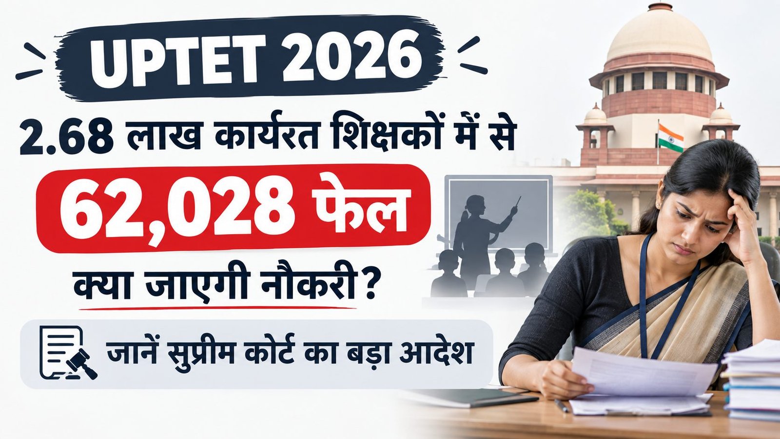 UPTET 2026: 2.68 लाख कार्यरत शिक्षकों में से 62,028 फेल, क्या जाएगी नौकरी? जानें सुप्रीम कोर्ट का बड़ा आदेश