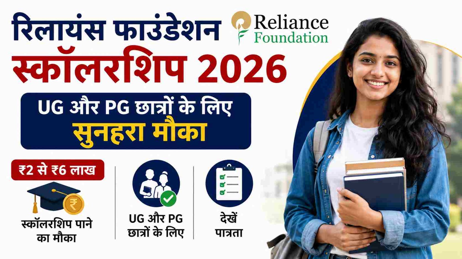 Reliance Foundation Scholarship 2026: UG और PG छात्रों के लिए सुनहरा मौका, ₹2 से ₹6 लाख स्कॉलरशिप पाने का मौका