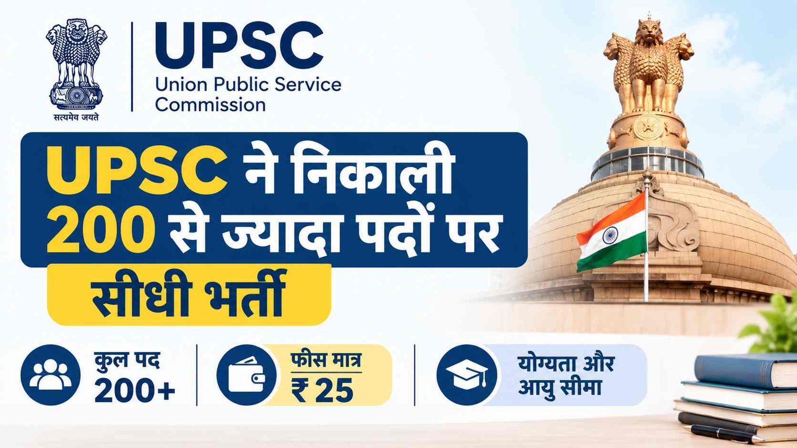 Union Public Service Commission (UPSC) ने निकाली 200 से ज्यादा पदों पर सीधी भर्ती, जानें पूरी प्रक्रिया